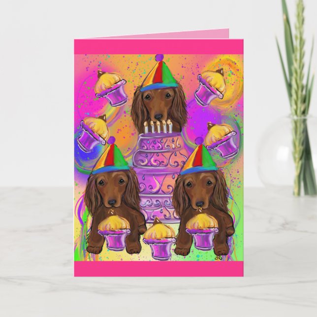 Tarjeta Festiva Red Dachshund de larga duración (Anverso)