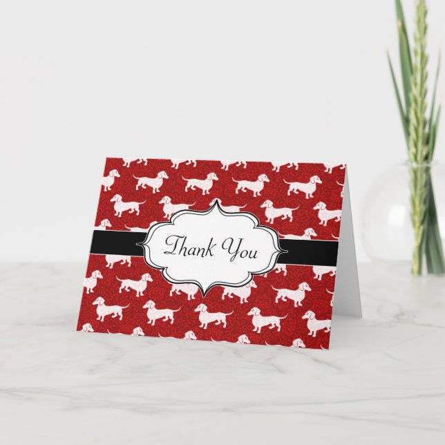 Tarjeta Festiva Red Damask Dachshunds (Anverso)