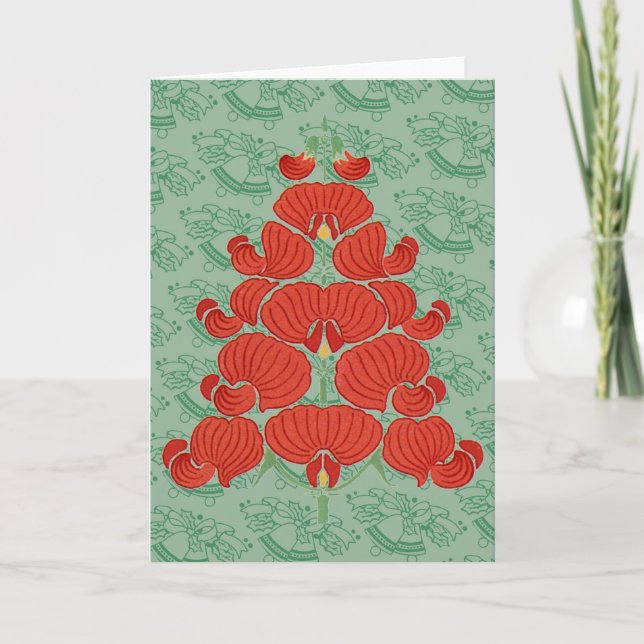 Tarjeta Festiva Red Deco Flower Christmas Tree (Anverso)