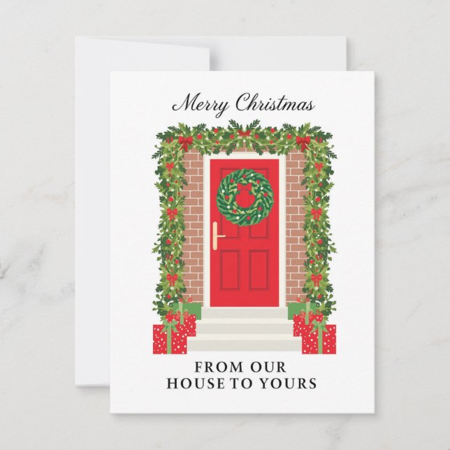 Tarjeta Festiva Red Door Garland Wreath House to Yours (Anverso)