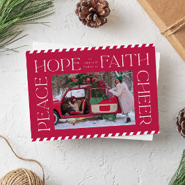 Tarjeta Festiva Red Elegant Peace Hope Faith Cheer Navidades Foto