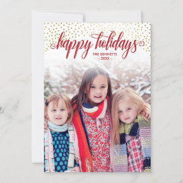 Tarjeta Festiva Red & Faux Gold Confetti - Felices vacaciones foto