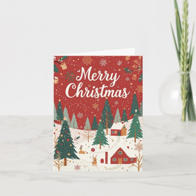 Tarjeta Festiva Red Festive Merry Christmas Card (Anverso)