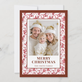 Tarjeta Festiva Red Floral Toile Christmas Photo Holiday Card