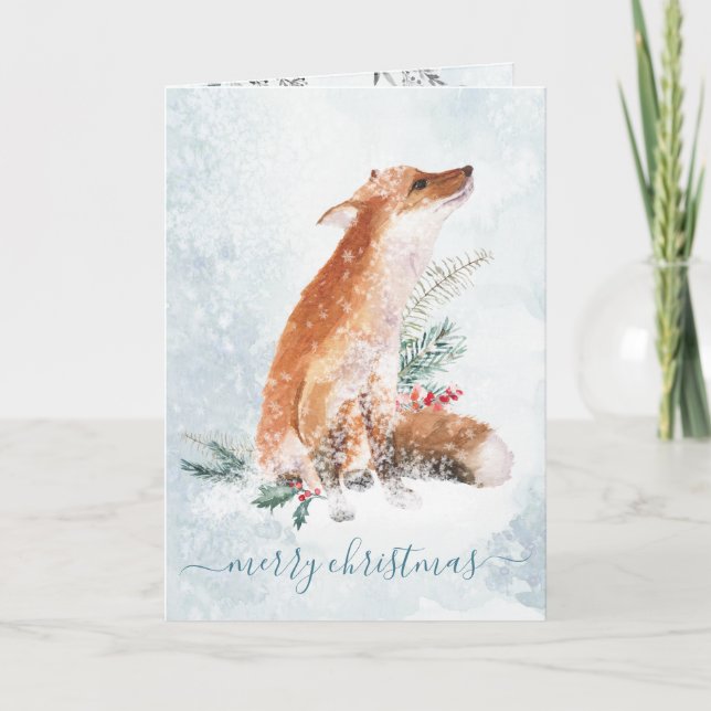 Tarjeta Festiva Red Fox Navidades Winter Woodland Scene (Anverso)