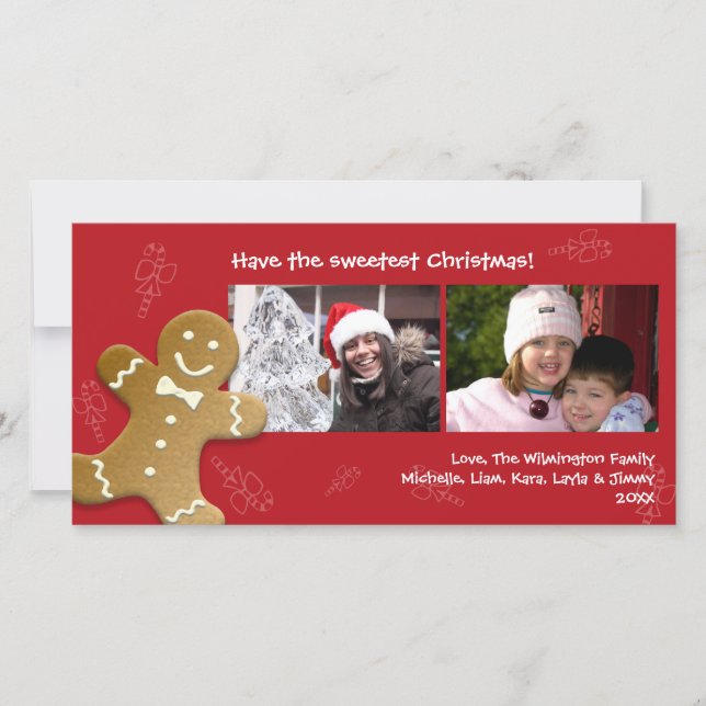 Tarjeta Festiva Red gingerbread man sweet candy canes Christmas (Anverso)