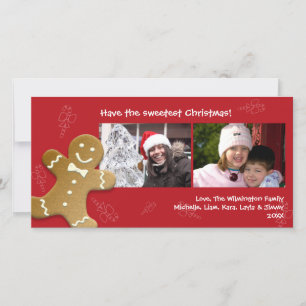 Tarjeta Festiva Red gingerbread man sweet candy canes Christmas