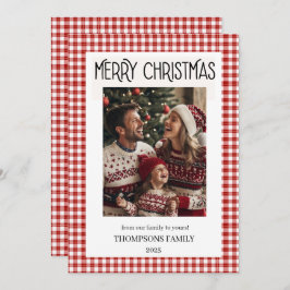Tarjeta Festiva Red Gingham Holiday Family Photo Card