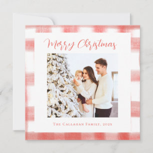 Tarjeta Festiva Red Gingham Plaid Elegant Personalizado Photo Navi