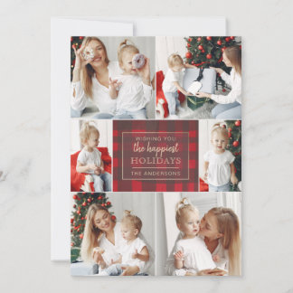 Tarjeta Festiva Red Gold Plaid 6 Fotos Collage navidades