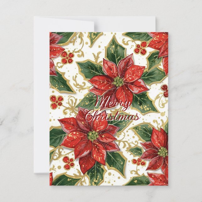Tarjeta Festiva Red Gold Poinsettia Christmas Holiday  (Anverso)