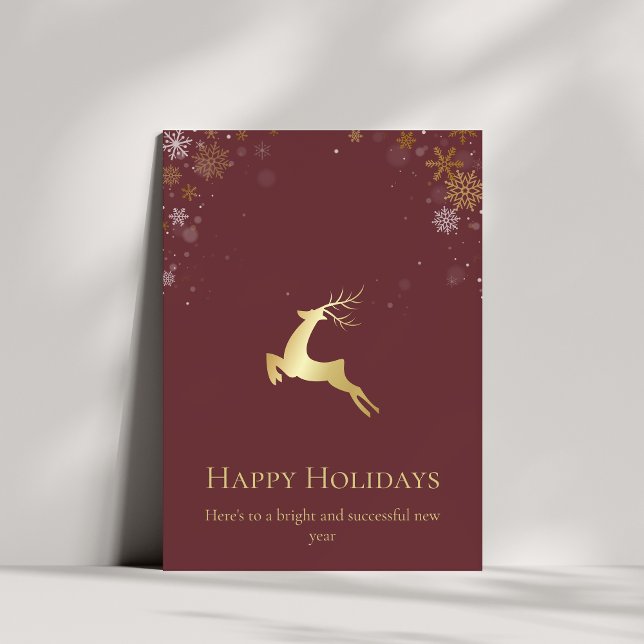 Tarjeta Festiva Red & Gold Winter Deer Happy Holidays Business (Subido por el creador)