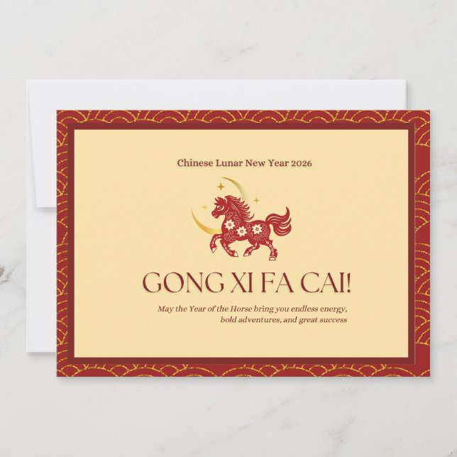 Tarjeta Festiva Red & Gold Year of Horse  (Anverso)