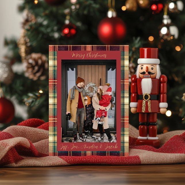 Tarjeta Festiva Red Green Blue Tartan Christmas Photo Card (Subido por el creador)