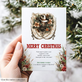 Tarjeta Festiva Red green cowboy Christmas greeting card design