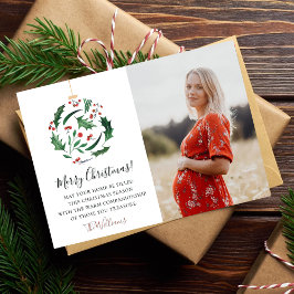 Tarjeta Festiva Red & Green Floral Ball Family Christmas Photo 