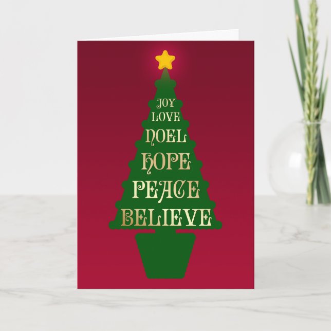 Tarjeta Festiva Red, Green, Gold Christmas Tree Card (Anverso)