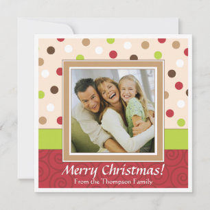 Tarjeta Festiva Red + Green Happy Dot Christmas Photo Card