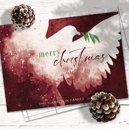 Tarjeta Festiva Red Green Merry Christmas Peace Dove