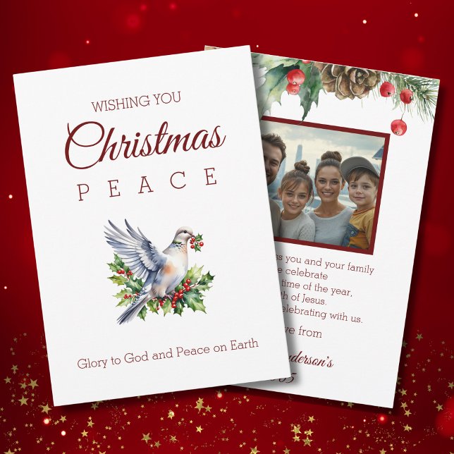 Tarjeta Festiva Red Green Photo Peace Dove Christian Christmas (Subido por el creador)