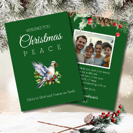 Tarjeta Festiva Red Green Photo Peace Dove Christian Christmas