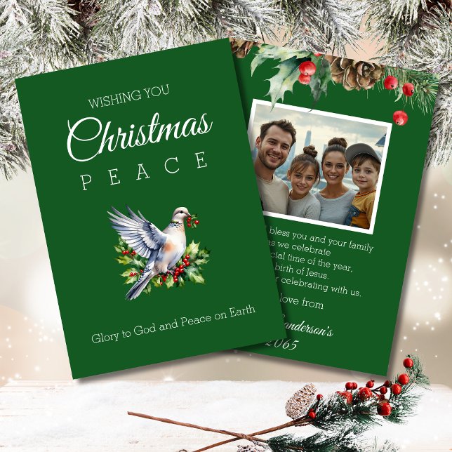 Tarjeta Festiva Red Green Photo Peace Dove Christian Christmas (Subido por el creador)