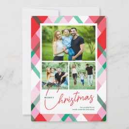 Tarjeta Festiva Red Green Pink Christmas Plaid 3 Photo