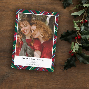 Tarjeta Festiva Red Green Plaid Merry Christmas Photo