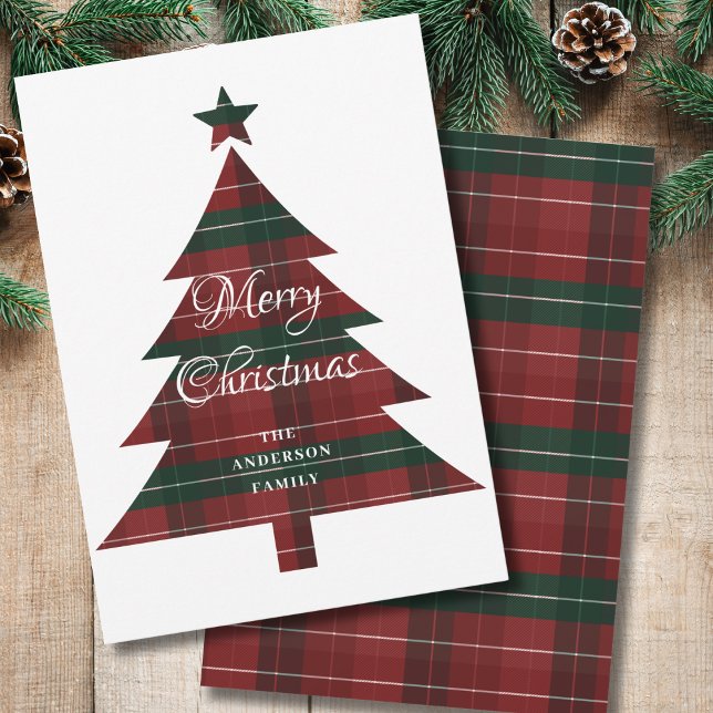 Tarjeta Festiva Red Green Plaid Tree Merry Christmas  (Subido por el creador)