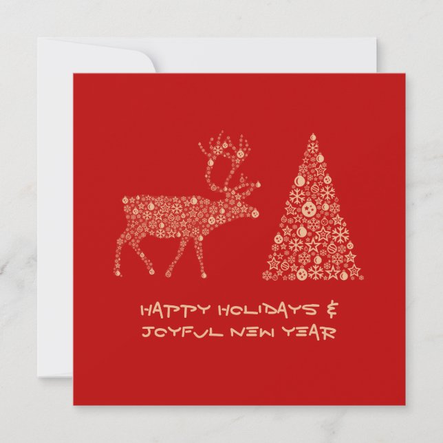 Tarjeta Festiva Red greeting card HAPPY HOLIDAYS JOYFUL NEW YEAR (Anverso)
