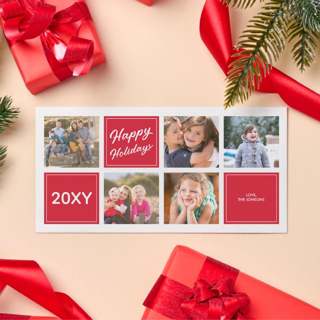 Tarjeta Festiva Red Happy Holidays Stylage 5 Collage Photo Card (Subido por el creador)