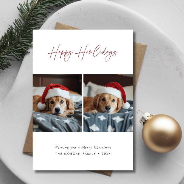 Tarjeta Festiva Red Happy Howlidays Christmas Greetings Dog Photo (Subido por el creador)