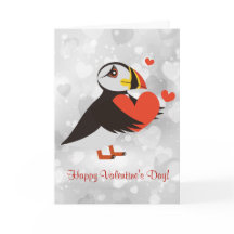 Red Heart Puffin Love Design Valentine Card