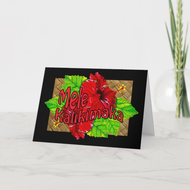Tarjeta Festiva Red Hibiscus Mele Kalikimaka Card (Anverso)