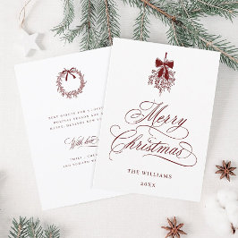 Tarjeta Festiva Red Holly Berry Bouquet Romantic Navidades Flat