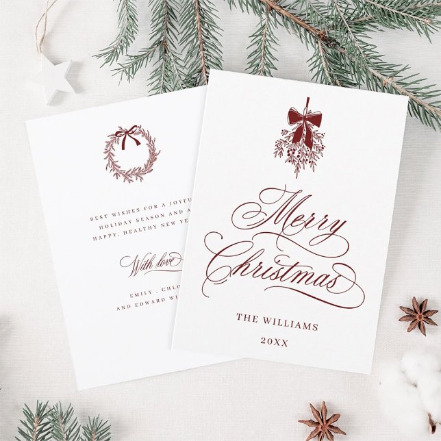 Tarjeta Festiva Red Holly Berry Bouquet Romantic Navidades Flat (Front & Back)