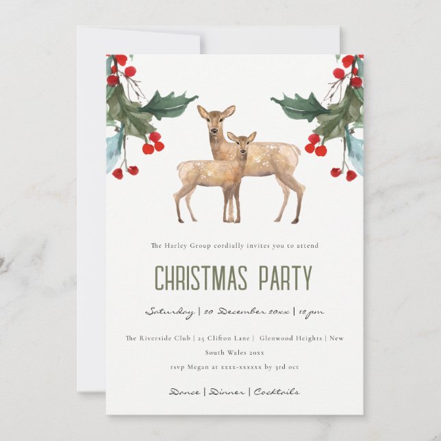 TARJETA FESTIVA RED HOLLY BERRY DEER DUO NAVIDADES EMPRESARIALES F (Anverso)