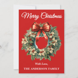 Tarjeta Festiva Red Holly Berry Navidades Wreath Holiday Card