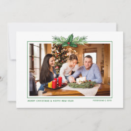 Tarjeta Festiva Red Holly Watercolor Merry Christmas Family Photo