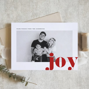 Tarjeta Festiva Red JOY Bold Typography Navidades modernos de foto