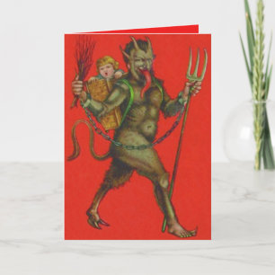 Tarjeta Festiva Red Krampus Pitchforter Switch Kidnapping Child