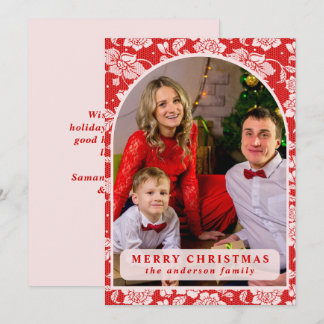 Tarjeta Festiva Red Lace Christmas Photo