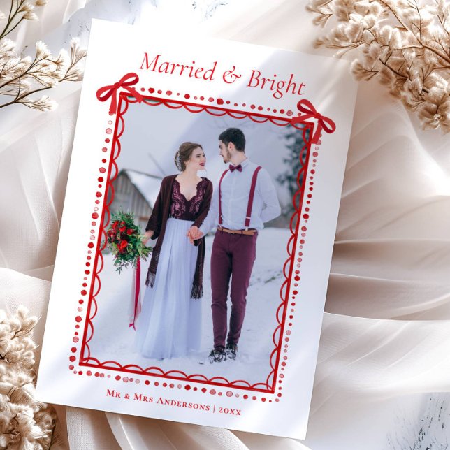 Tarjeta Festiva Red Married & Bright First Christmas Couple (Subido por el creador)