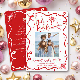 Tarjeta Festiva Red Mele Kalikimaka Photo Hand Drawn Christmas