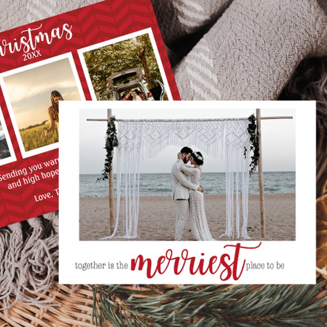 Tarjeta Festiva Red Merriest Place to Be Christmas Photo Card (Subido por el creador)