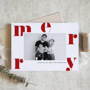 Tarjeta Festiva Red MERRY Bold Typography Navidades modernos de fo