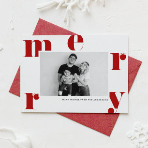 Tarjeta Festiva Red MERRY Bold Typography Navidades modernos de fo