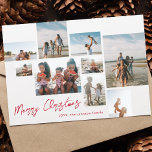 Tarjeta Festiva RED MERRY CHRISTMAS | 9 COLLAGE DE FOTOS | Moderno<br><div class="desc">Moderno Personalizado Texto Red Merry Navidad 9 Collage de fotos Tarjeta de vacaciones. Esta tarjeta de moda incluye un collage de fotos de 9 fotos familiares en la parte delantera con texto y fondo personalizado.</div>