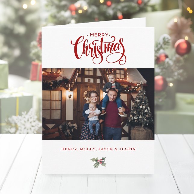 Tarjeta Festiva Red Merry Christmas Calligraphy Typography Photo (Subido por el creador)