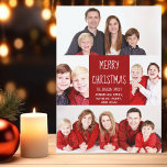 Tarjeta Festiva Red Merry Christmas Collage de fotos moderno<br><div class="desc">Esta bonita y moderna tarjeta navideña Merry cuenta con un elegante diseño de 5 fotos de pareja en un hermoso fondo rojo con tipografía blanca. Esta hermosa tarjeta familiar de vacaciones con fotos muestra su propio collage de fotografías que rodea su mensaje y nombre de familia.</div>